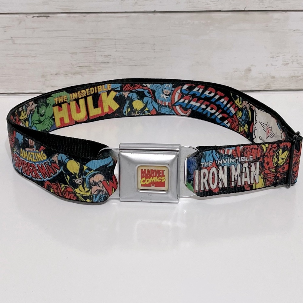 Buckle Down Mens Seatbelt Belt Marvel Avengers One Size Adjustable Clip Buckle